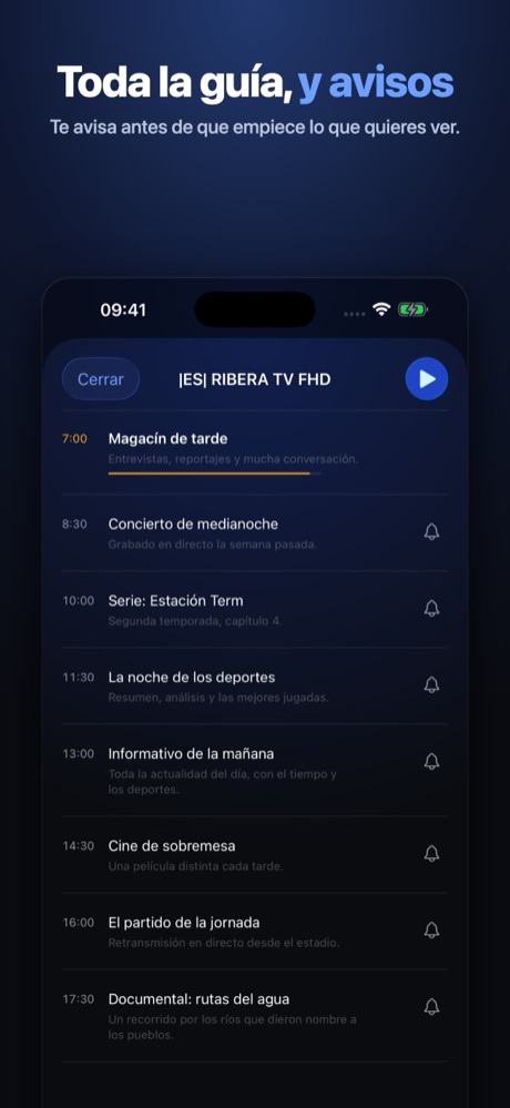 Toda la guía de un canal, con avisos antes de que empiece un programa